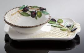 (20) Oliven Beistellschale mit Unterplatte "Cesto" 26x5,5