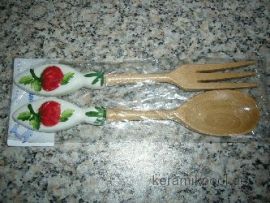 (23) Tomaten Salatbesteck Holz/Keramik 27