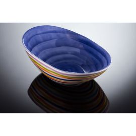 (01C) ovale Schale mit Streifen L blau 40x27