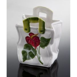 (08) kleine Anthurien Blumenvase in Form einer Tasche 14,5x9,5