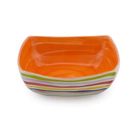 (03K) quadratische Schale mit Streifen orange 26x26