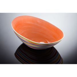 (03C) große ovale Schale mit Streifen L Orange 40x27